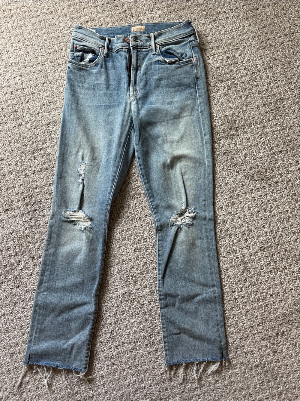 MOTHER Light Blue Distressed Ankle Crop Jeans